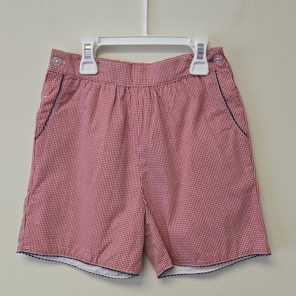 Edgehill Collection Peter Pan Collar Gingham Short Set Red 6 - Picture 4 of 11